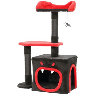 Pawhut Cat Tree, Gothic Cat Tower With Scratching Posts, Cute Condo, Coffin Platform, Bed And Spider Toy, Halloween