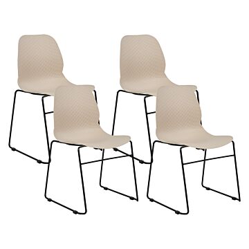 Set Of 4 Dining Chairs Beige Stackable Armless Leg Caps Plastic Black Steel Legs Conference Chair Contemporary Modern Scandinavian Design Dining Room Beliani