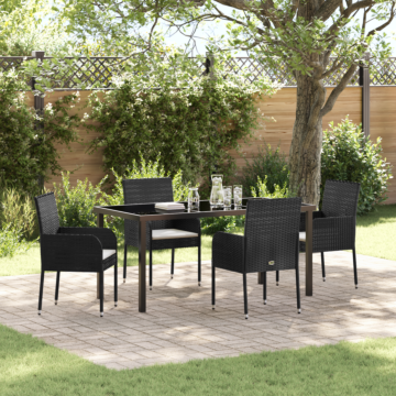 Vidaxl 5 Piece Garden Dining Set With Cushions Black Poly Rattan