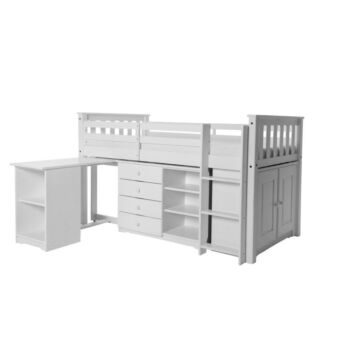 Porto Midi Sleeper With Desk, Chest & Bookcase White