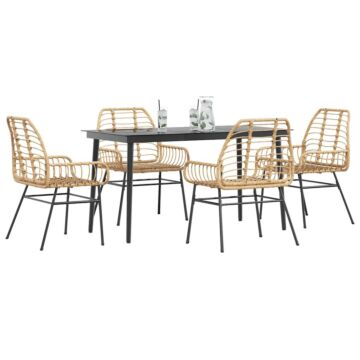 Vidaxl 5 Piece Garden Dining Set Brown Poly Rattan Glass