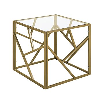 Side Table Transparent Glass Top Golden Metal Frame Cube 50 X 50 Cm Glam Modern Beliani