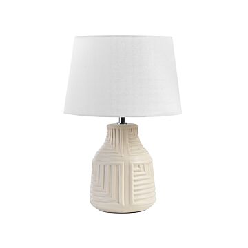 Table Lamp Beige Ceramic Base Fabric Shade Textured Base Night Lamp Desk Light Classic Design Beliani