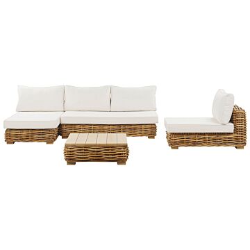 Garden Conversation Set Brown Rattan White Cushions Right Hand Outdoor Sofa Set With Coffee Table Beliani