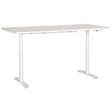 Electrically Adjustable Desk White Tabletop White Steel Frame 180 X 72 Cm Sit And Stand Round Feet Modern Design Beliani