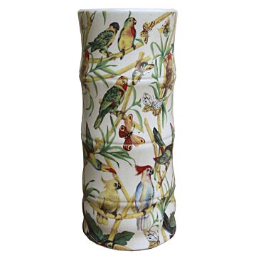 Ceramic Umbrella Stand, Bamboo And Tropical Bird Design