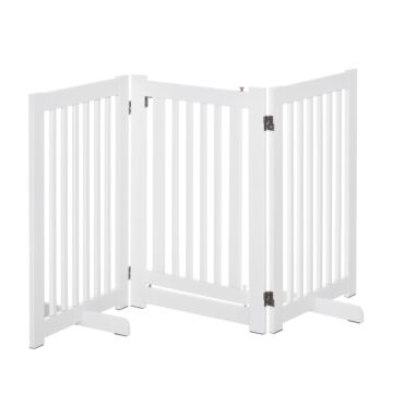 Pawhutpet Gates Mdf Freestanding Expandable Dog Gate Wood Doorway Pet Barrier Fence W/ Latched Door White