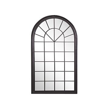 Wall Mirror Black Metal Frame 77 X 130 Cm Vintage Arched Window Wall Decor Beliani