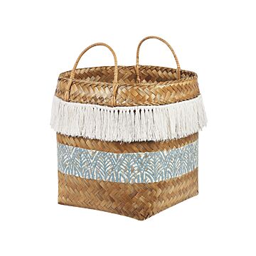 Basket Natural Bamboo 42 Cm Height Pattern Home Storage With Handles Boho Rustic Decor Beliani