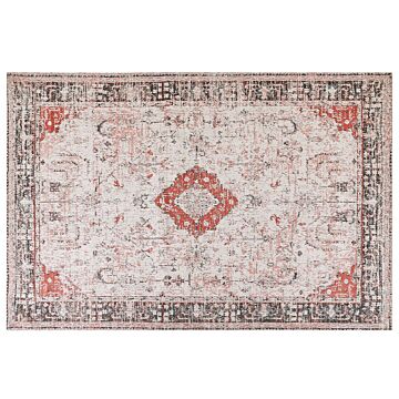 Area Rug Red And Beige Cotton Polyester 200 X 300 Cm Oriental Pattern Distressed Vintage Home Decor Beliani