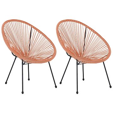 Set Of 2 Garden Chairs Orange Pe Rattan Papasan Modern Round Indoor Outdoor Deep Seat Beliani