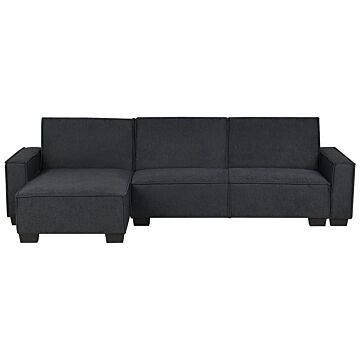 Corner Sofa Bed Graphite Grey Fabric Upholstered 3 Seater Right Hand L-shaped Bed Beliani