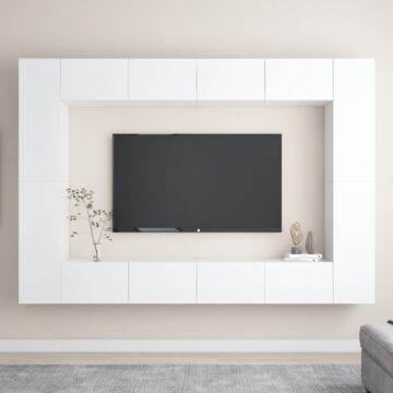 Vidaxl 8 Piece Tv Cabinet Set High Gloss White Engineered Wood