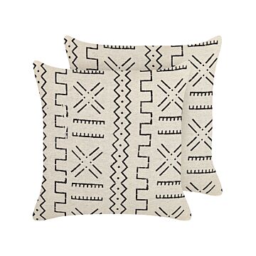 Set Of 2 Decorative Cushions White And Black Cotton 45 X 45 Cm Geometric Pattern Foil Print Boho Decor Accessories Beliani