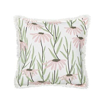 Scatter Cushion Multicolour Cotton 45 X 45 Cm Floral Pattern Fringed Handmade Removable Cover With Filling Boho Style Beliani