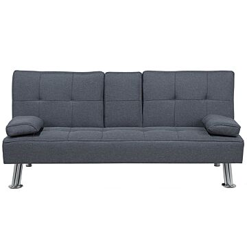 Sofa Bed Dark Grey 3 Seater Drop Down Table Click Clack Beliani
