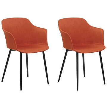 Set Of 2 Dining Chairs Orange Fabric Upholstered Black Legs Retro Style Living Space Furniture Beliani