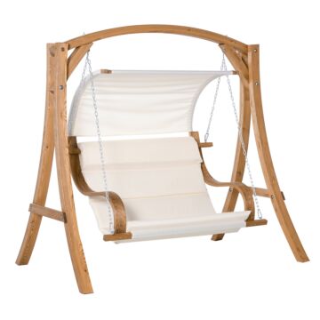 Outsunny Wooden Porch Swing Chair A-frame Wood Log Swing Bench Chair With Canopy And Cushion For Patio Garden Yard