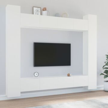 Vidaxl 8 Piece Tv Cabinet Set White Engineered Wood