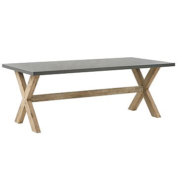 Outdoor Dining Table Grey Concrete Tabletop Light Wooden Legs Acacia 8 People Capacity 200 X 100 Cm Beliani