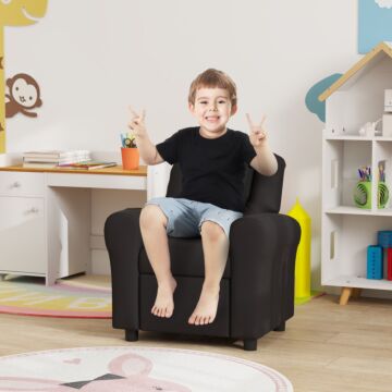 Homcom Kids Armchair, Kids Recliner Chair, Pu Leather Kids Chair With Adjustable Backrest & Footrest, Padded Headrest, Black