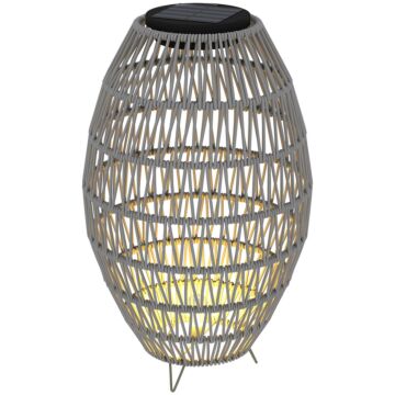 Outsunny Rattan Solar Table Lamp, Garden Solar Lantern With Auto On/off Light, Ip44 Waterproof, Decorative Outdoor Rattan Lamp For Porch, Pathway, Grey