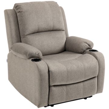 Homcom Microfibre Recliner Armchair, With Adjustable Leg Rest, Cup Holder, For Home Living Room, Brown