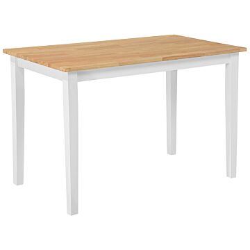 Dining Table Light Wood And White Rubberwood 75 X 114 X 68 Cm Wooden Legs Scandinavian Kitchen Table Beliani