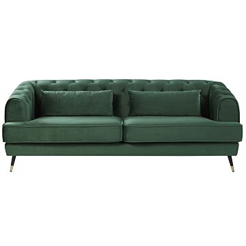 Sofa Dark Green Velvet 195 X 70 Cm Chesterfield Shape With Cushions Retro Beliani
