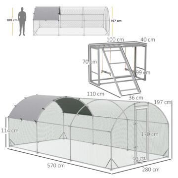 Pawhut Walk In Chicken Run With Chicken Activity Shelf And Cover, 2.8 X 5.7 X 2m