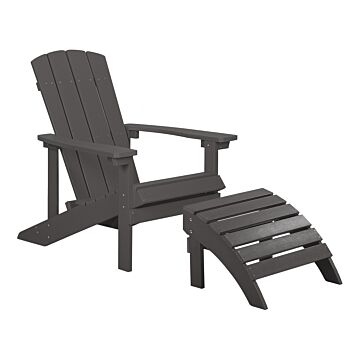 Garden Chair Dark Grey Plastic Wood With Footstool Weather Resistant Modern Style Beliani