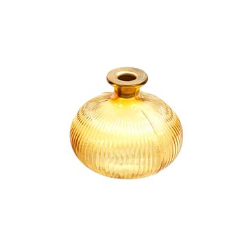Yellow Ribbed Glass Candle Holder