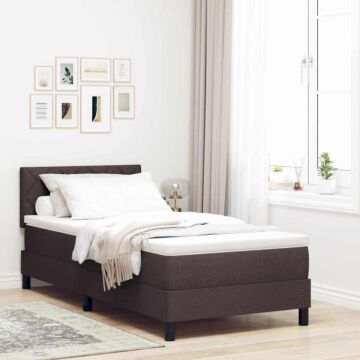 Vidaxl Box Spring Bed With Mattress & Led Dark Brown 90x200 Cm Fabric