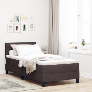 Vidaxl Box Spring Bed With Mattress & Led Dark Brown 90x200 Cm Fabric