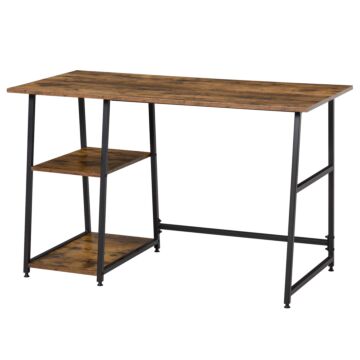Homcom Office Desk Working Station Home Office Table With 2 Shelves Computer Gaming Desk Steel Frame Black And Rustic Brown