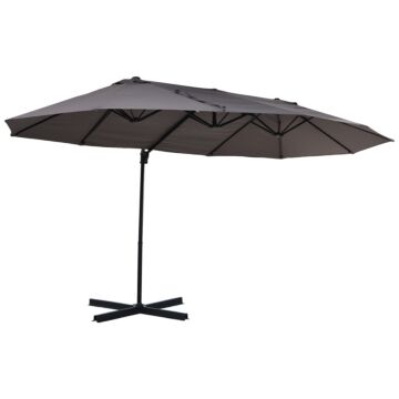 Outsunny Double Parasol Patio Umbrella Garden Sun Shade W/ Steel Pole 12 Support Ribs Crank Handle Easy Lift Twin Canopy - Grey