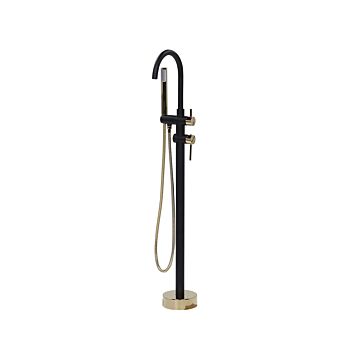 Bath Mixer Tap Black With Gold Brass Stainless Steel Freestanding Bathtub Faucet With Hand Shower Modern Design Beliani