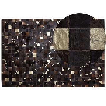 Rug Brown Genuine Leather 200 X 300 Cm Cowhide Multiple Squares Hand Crafted Beliani