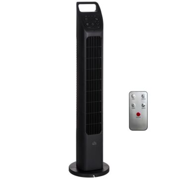 Homcom Oscillating Tower Fan With Remote Control, 4h Timer, 3 Speed, Quiet Cooling Fans, Electric Floor Standing Fan For Home Bedroom Office, Black