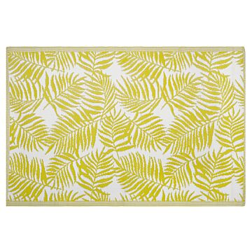 Outdoor Rug Mat Yellow Synthetic 120 X 180 Cm Palm Leaf Floral Pattern Eco Friendly Modern Beliani