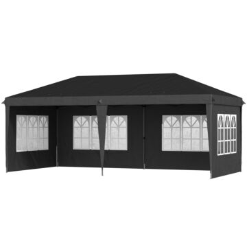 Outsunny 3 X 6m Pop Up Gazebo, Height Adjustable Marquee Party Tent With Sidewalls And Storage Bag, Black