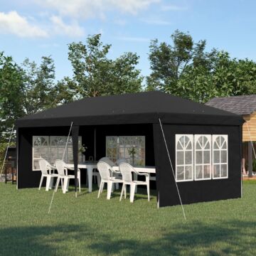 Outsunny 3 X 6m Pop Up Gazebo, Height Adjustable Marquee Party Tent With Sidewalls And Storage Bag, Black