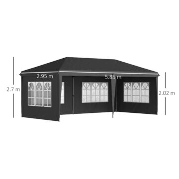 Outsunny 3 X 6m Pop Up Gazebo, Height Adjustable Marquee Party Tent With Sidewalls And Storage Bag, Black