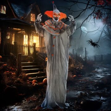 Homcom 183cm 72" Orange Classic Clown Outdoor Halloween Decoration, Halloween Animatronic With Sound Activated, Light Up Eyes, Sound Effects