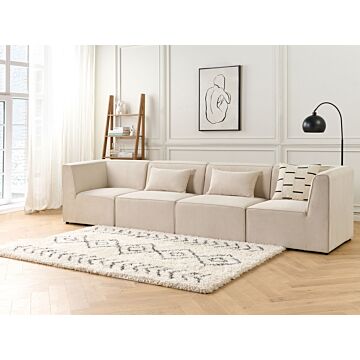 Modular 4 Seater Sofa Beige Corduroy Sectional 4 Pieces Sofa Modern Jumbo Cord Minimalistic Style Beliani