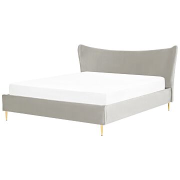 Eu King Size Bed Light Grey Velvet 6ft Upholstered Frame Metal Legs Slatted Base Headboard Modern Glam Style Bedroom Beliani