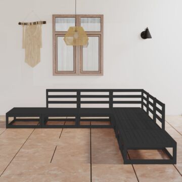 Vidaxl 7 Piece Garden Lounge Set Black Solid Wood Pine