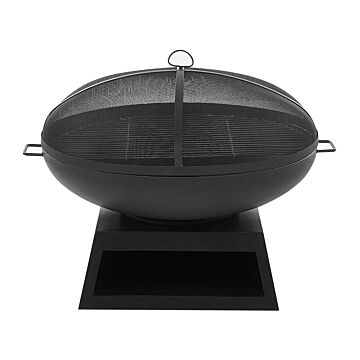 Outdoor Fire Pit Black Steel Base Round Top For Charcoal Garden Bbq Beliani