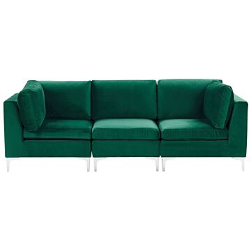 Modular Sofa Green Velvet 3 Seater Silver Metal Legs Glamour Style Beliani
