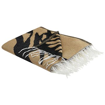 Blanket Beige And Black Polyester And Acrylic Blend 130 X 170 Cm Decorative Abstract Pattern Double-sided Pattern Beliani